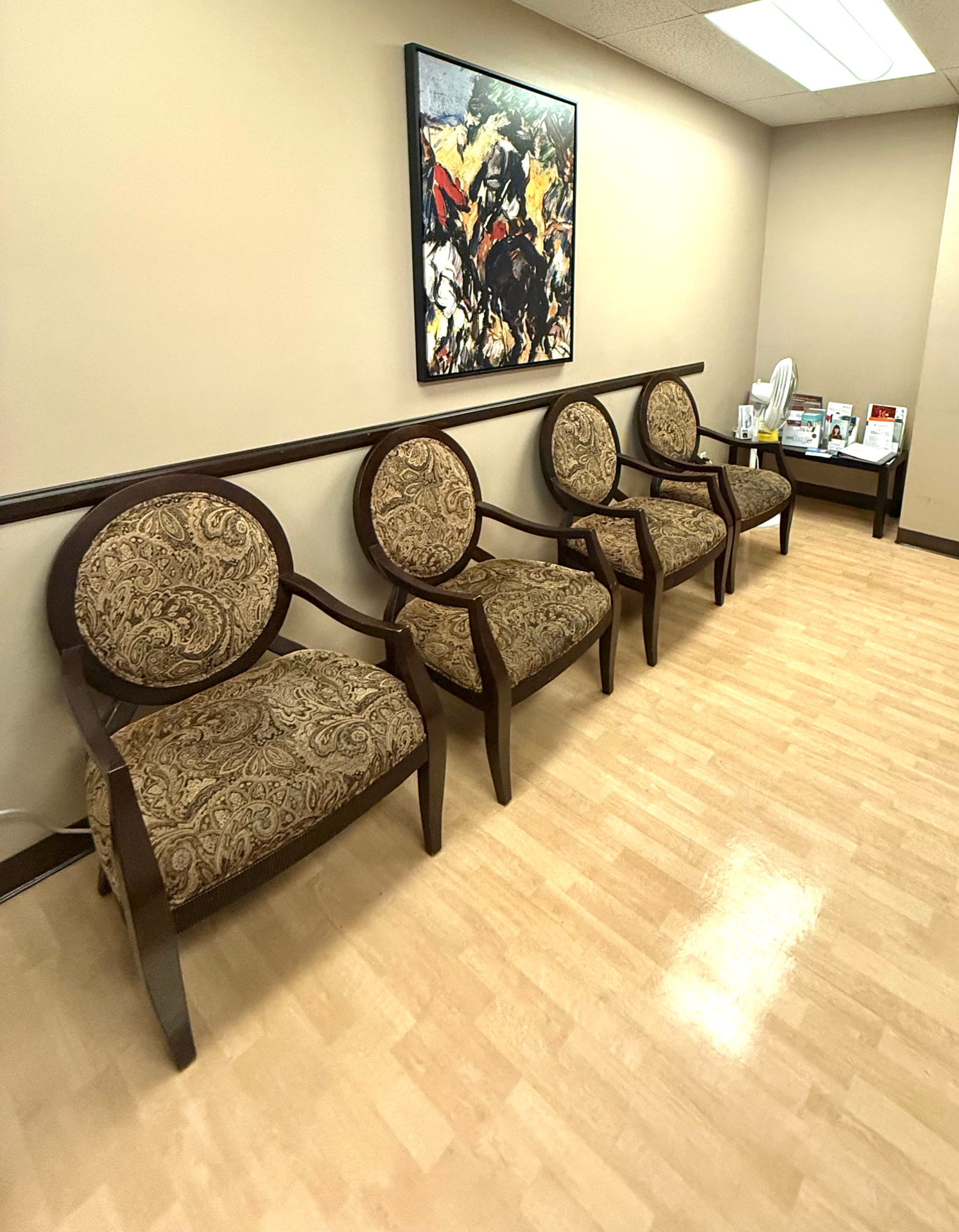 Waiting area with upholstered chairs at our Anaheim clinic